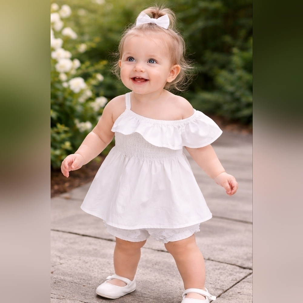 Habitual Girl White One-Shoulder Dress Set | 18M | Ruffle Summer Outfit NWT